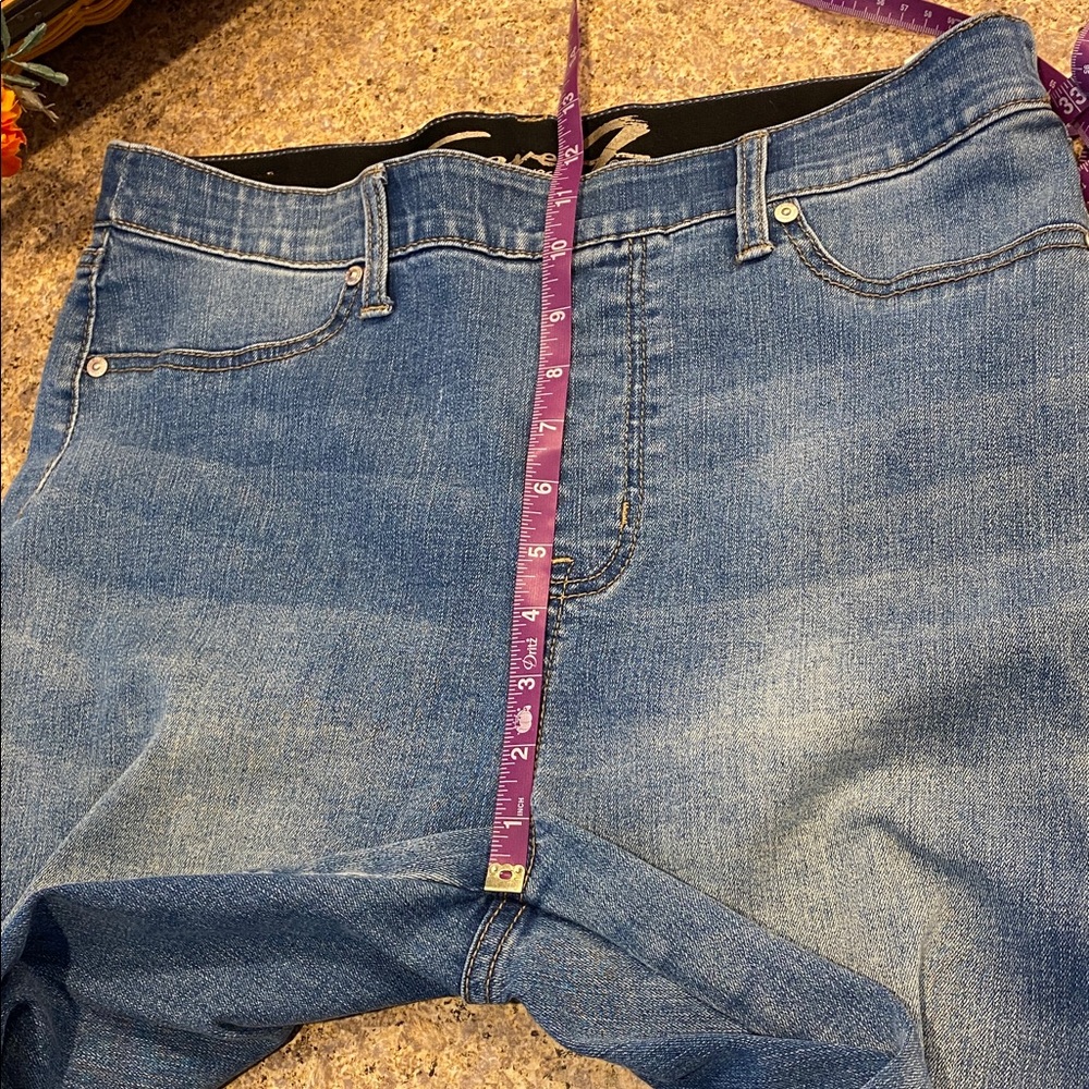 Seven7 Seamless Pull On Skinny Blue Jeans L/G MUSTY Faux Front Pockets No Zipper - Picture 7 of 16